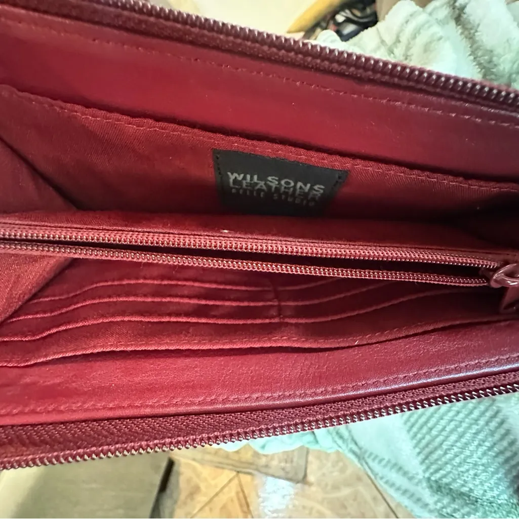 Wilsons Leather Red Zipper Close Wallet with Silver hardware - Image 5