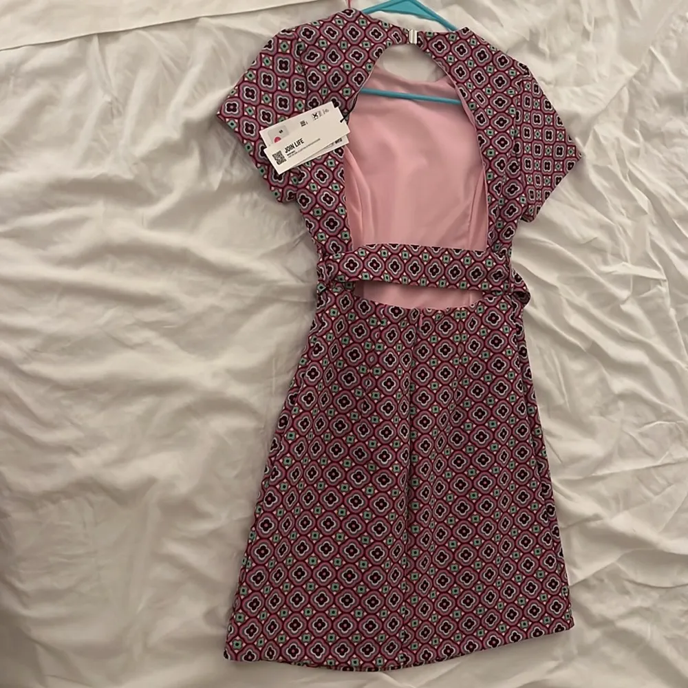 🆕 Zara | Geometric Print Dress XS Pink Open Back - Image 3