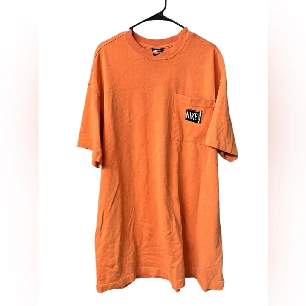 Nike Sportswear Washed T-Shirt Dress Orange 100% Thick Cotton XL - Image 5
