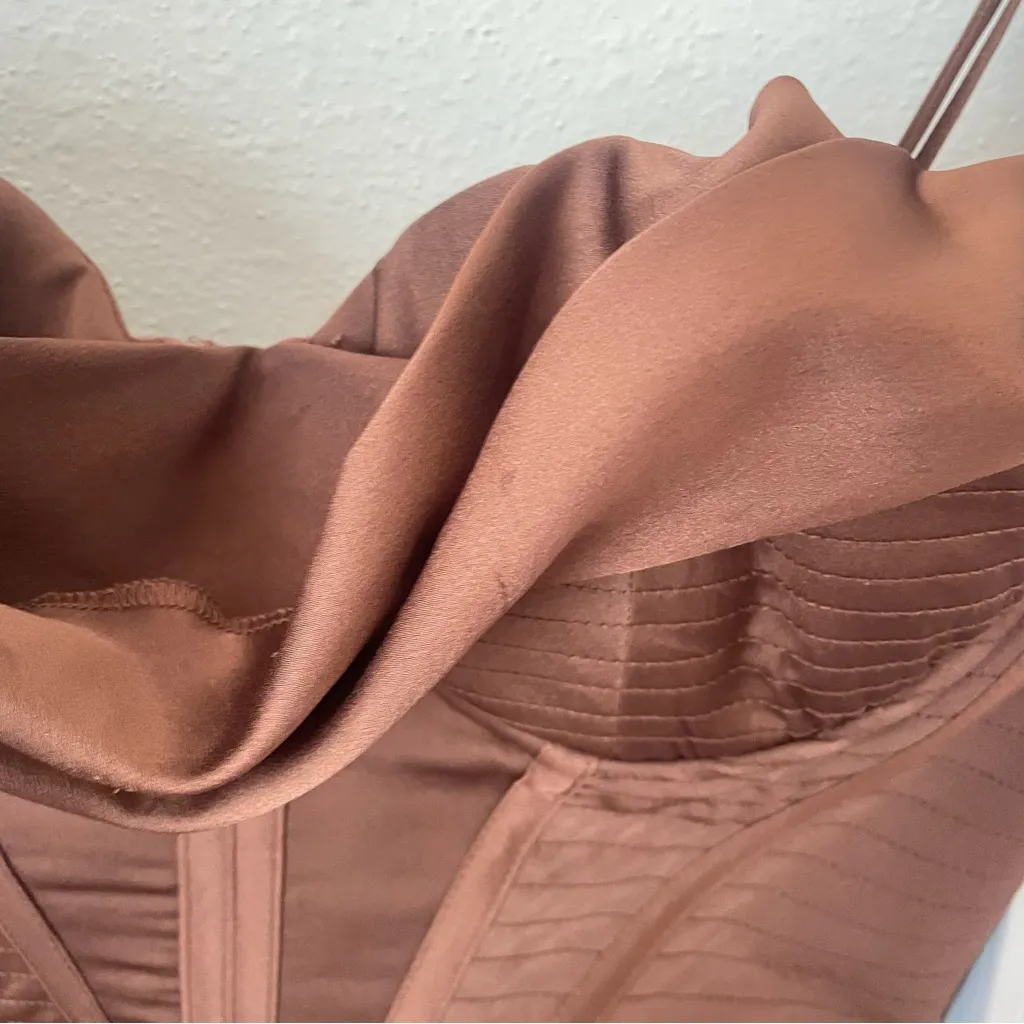 House of CB Myrna Chocolate Satin Corset Slip Dress in Size Small Plus Cup (D-E) - Image 8