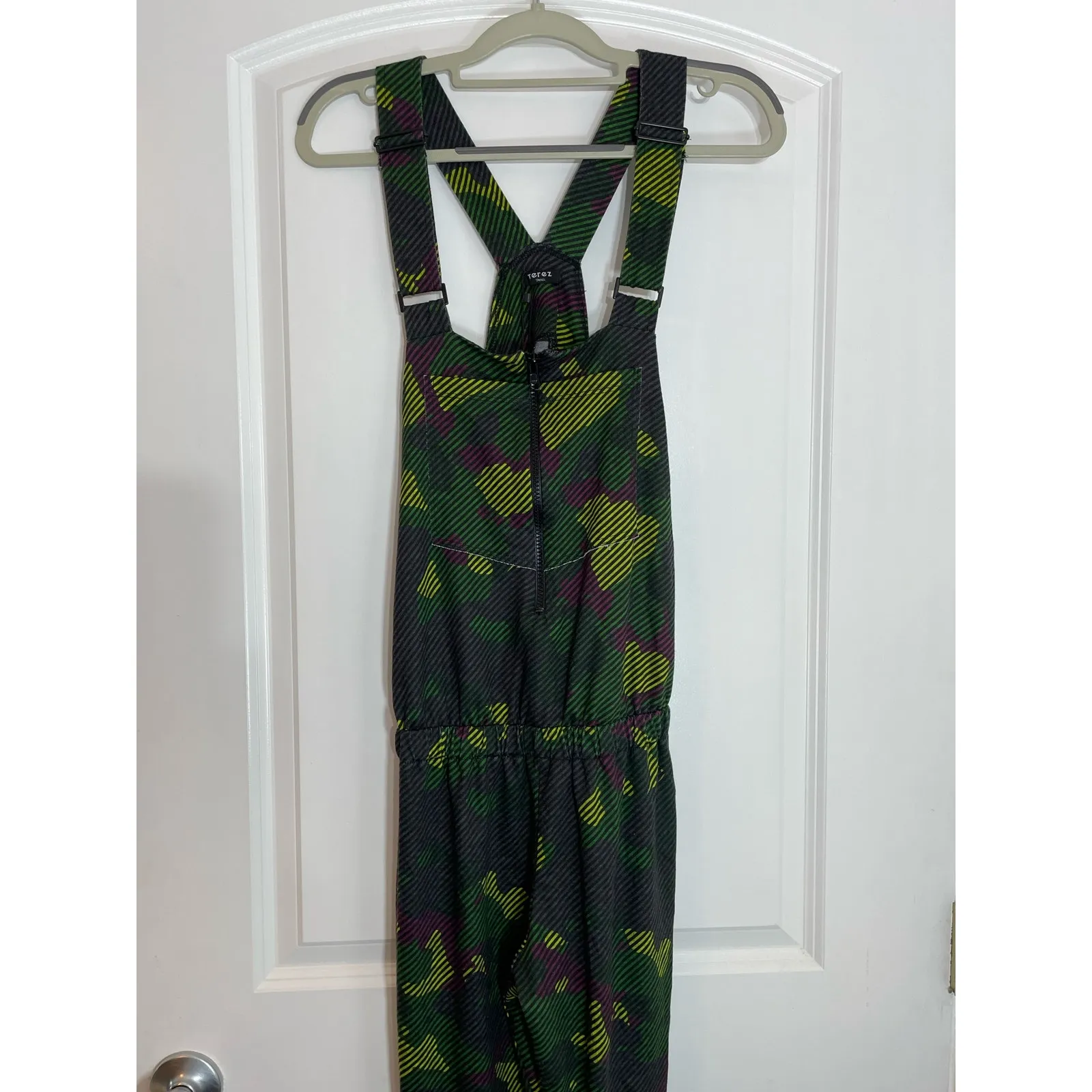 Terez Overall Jumpsuit Small Green Digital Camo Front Zip Gymnastics Athletic - Image 4