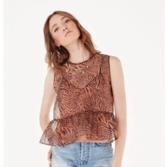 CAMI NYC  Leopard Animal Print‎ Amira Jungle Peplum Silk Organza Top - Image 2