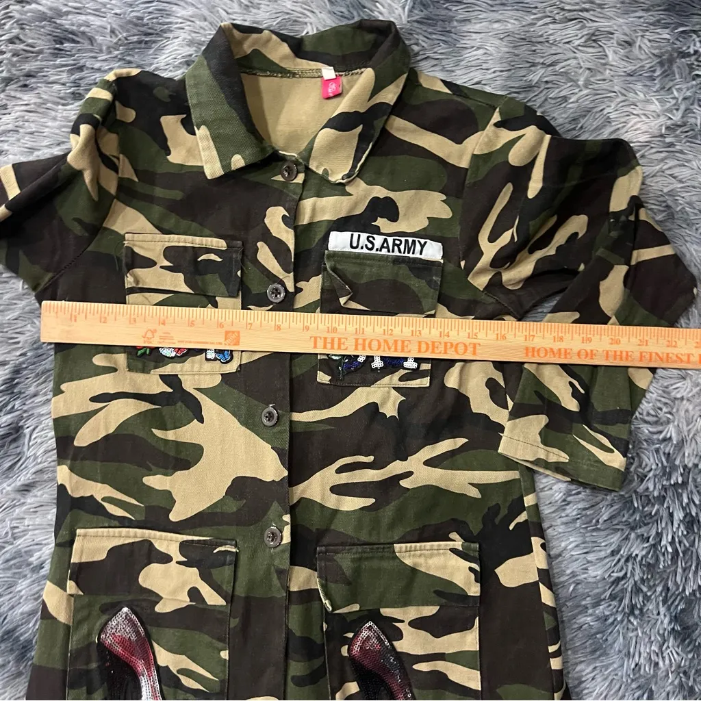 Camouflage Military Jacket with Patches Green - Image 9