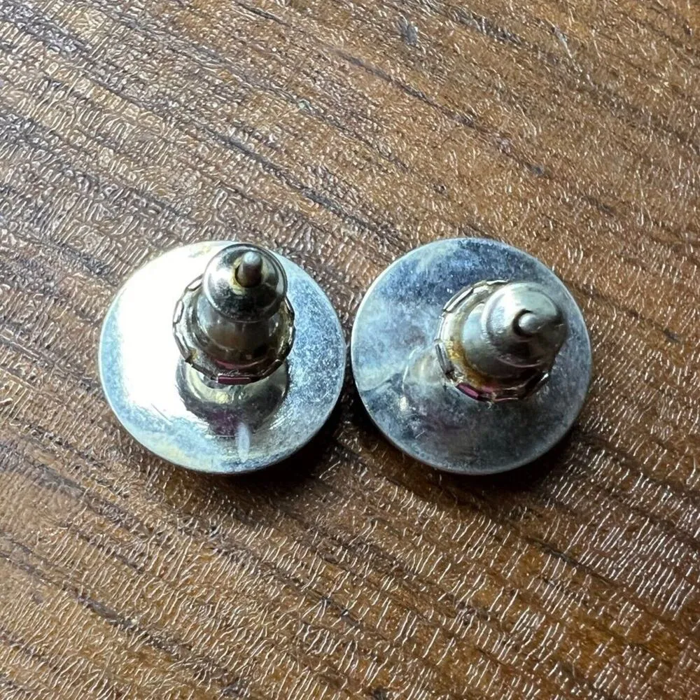 Vintage Womens Circle Stud Fashion Earrings 70s 80s Metal Silver Tone - Image 7