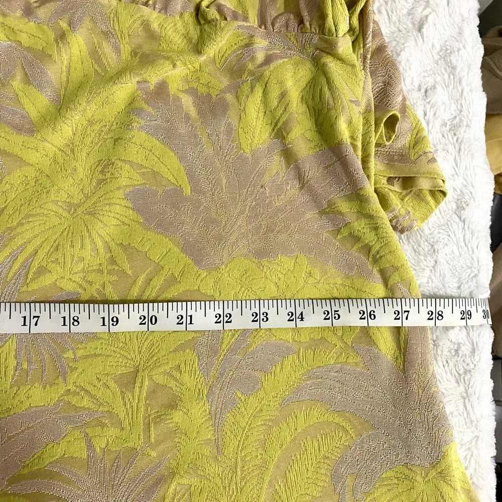 ASOS Yellow Champaign Shimmer Tropical Print Deep V-neck Boho Midi Dress 22 - Image 8