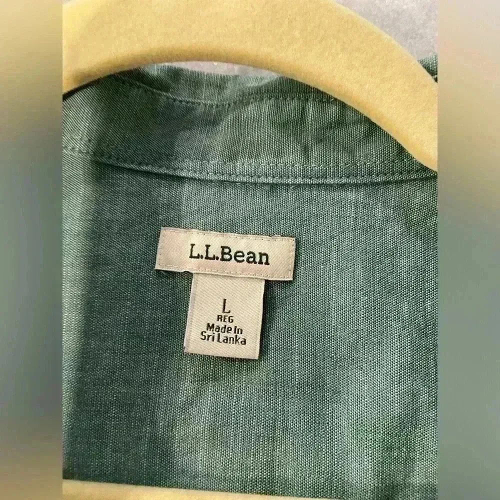 NWOT L.L. Bean Size L Sage Green Stretch Cotton Short Sleeve Button Down Shirt Size L - Image 8