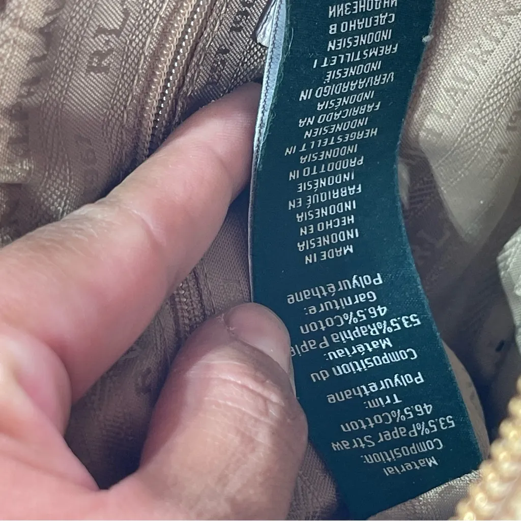 Lauren Ralph Lauren RLL Woven Straw White Leather Trim Crossbody Bag Preppy - Image 5