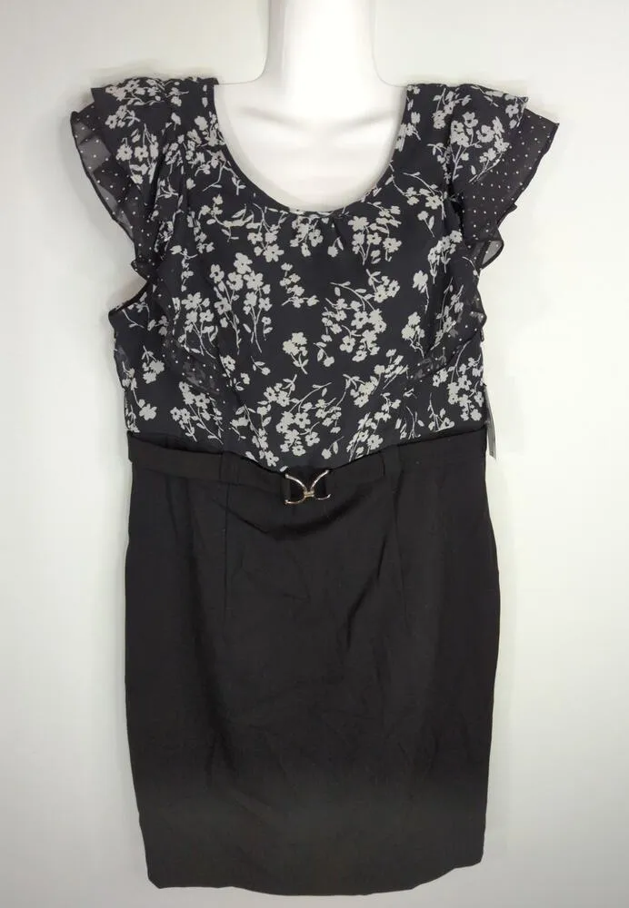 Alyx Womens Floral Flutter Short Sleeve Sheath Dress Black Size 14 NWT Modest - Image 1