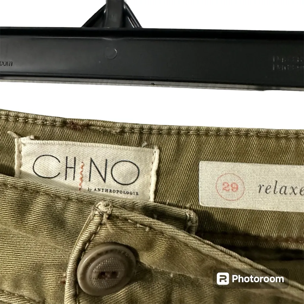 Anthropologie Army Olive Green Relaxed Tuxedo Striped Chino Pants Size 29‎ - Image 5