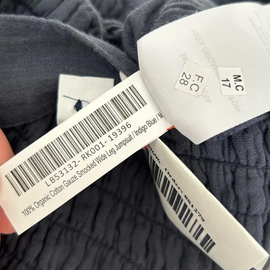 NWT Quince Navy Blue 100% Organic Cotton Gauze Smocked Wide Leg Jumpsuit Medium - Image 11