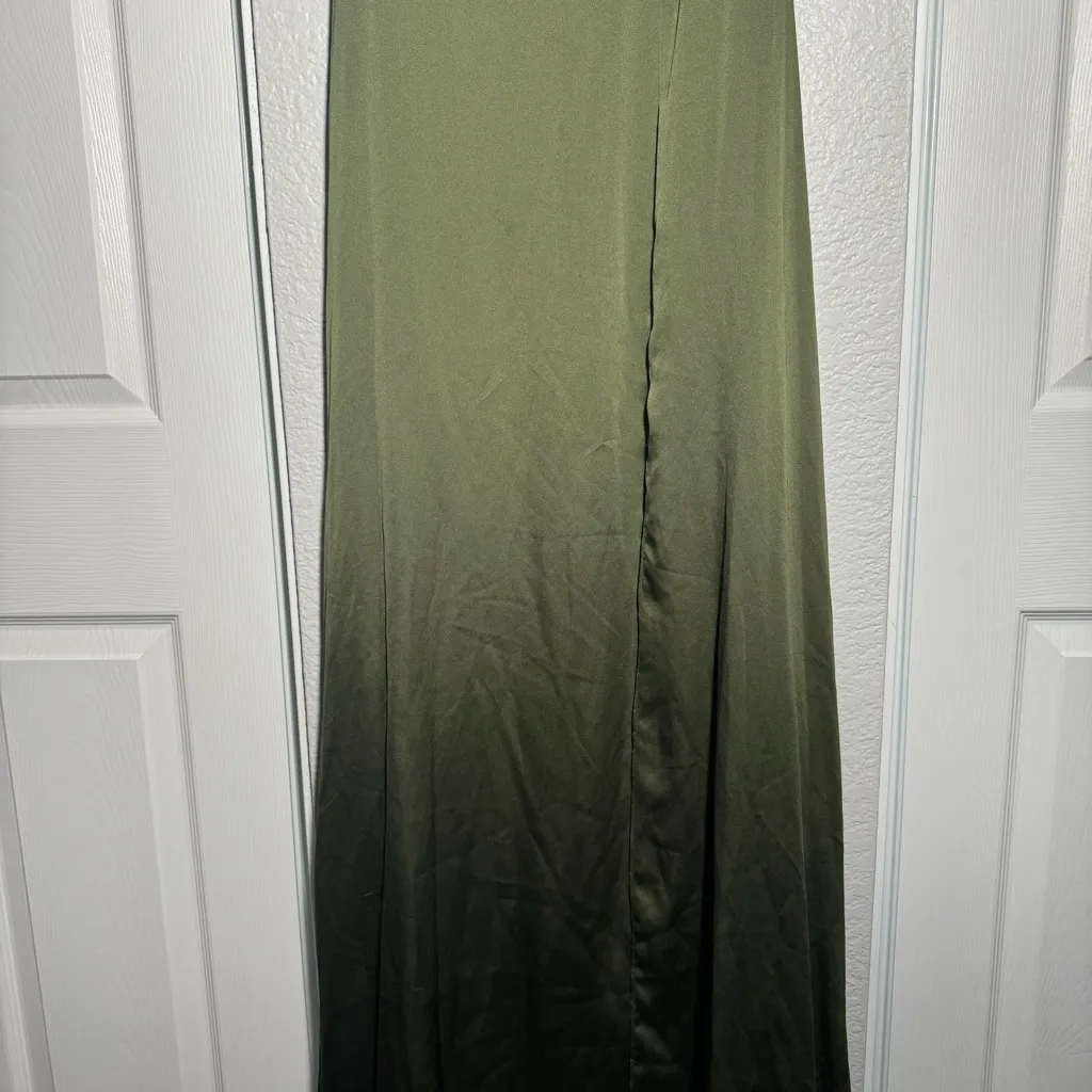 Dessy Collection • Formal Gown • Olive Green • 2R • Off Shoulder • Bridesmaid Size 2 - Image 2