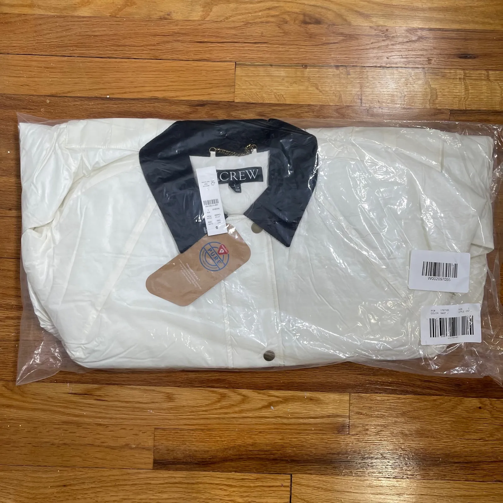 J.CREW Puffer Barn Jacket with PrimaLoft Large Cream Ivory NEW Quilted Winter Black - Image 3