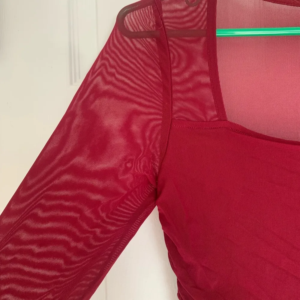 Burgundy Mesh Sleeve Bodycon Dress Size L - Image 7