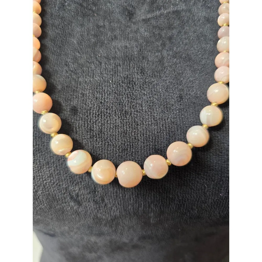 Women's Pink Swirl Beaded Necklace with Vintage Fish Hook Lock Elegant Design Gold - Image 3