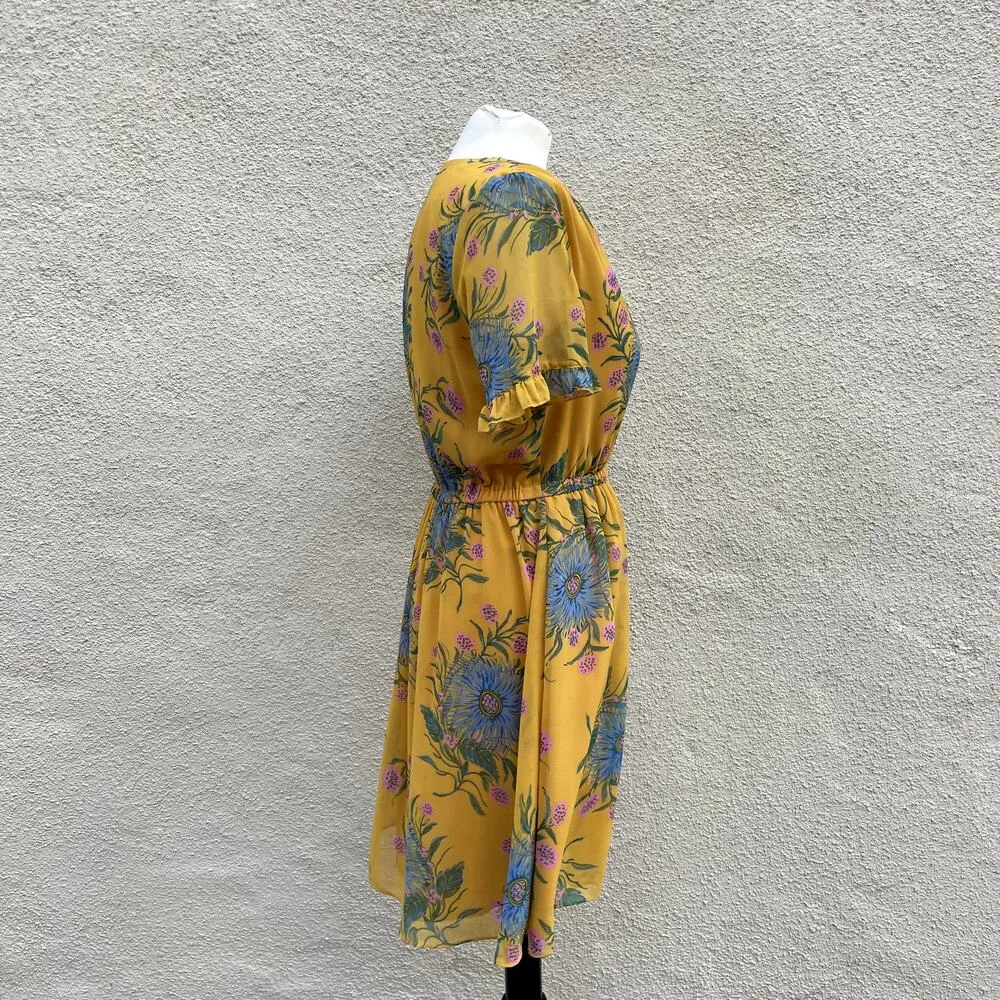 Madewell Yellow Sweetgrass Ruffle Sleeve Dress Painted Blooms 2 - Image 6