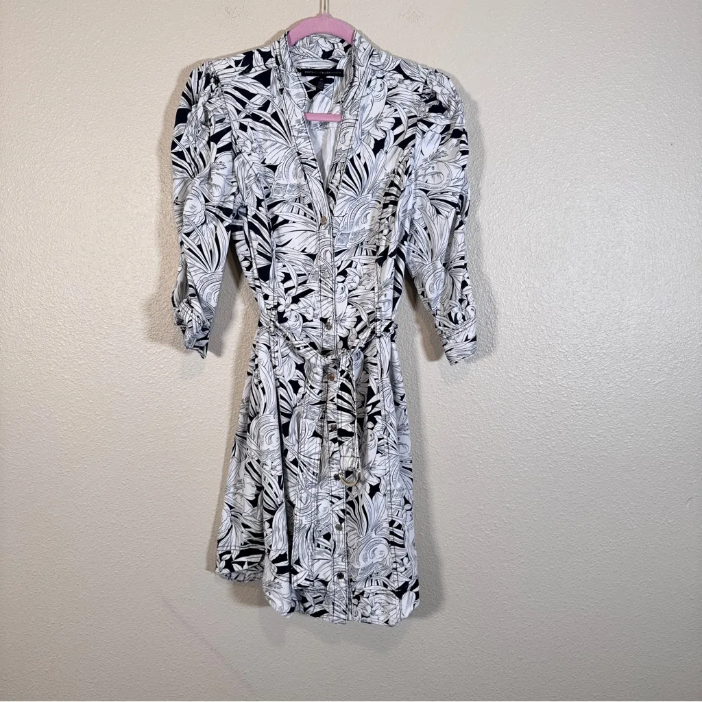 White House Black Market Bird Flower Print A Line Dress Womens 10 Puff Shoulder - Image 11