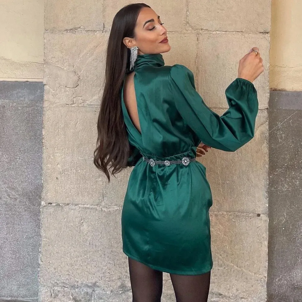 NWT ZARA Blogger's Fav Mock Neck Satin Dress - Image 14