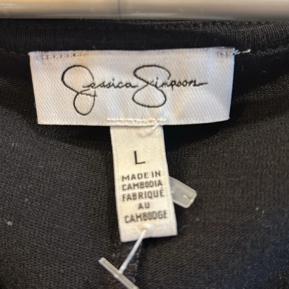 JESSICA SIMSPON LONG BLACK DRESS SIZE LARGE V NECK SHORT SLEEVES MIDI LENGTH - Image 4