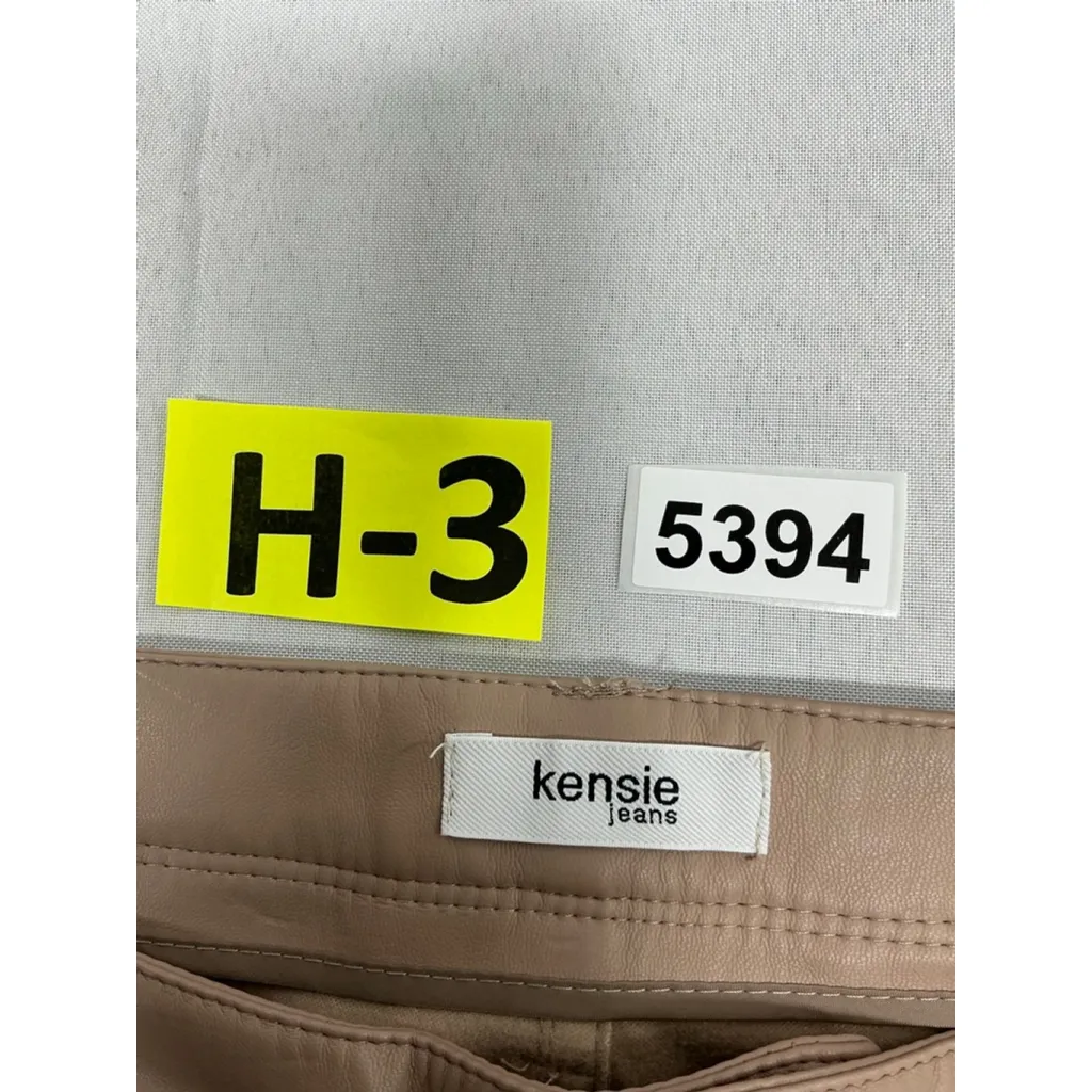 Womans Kensie Jeans Faux Leather Straight Leg Pants 12/31 Nude Zip Button Close Tan - Image 3