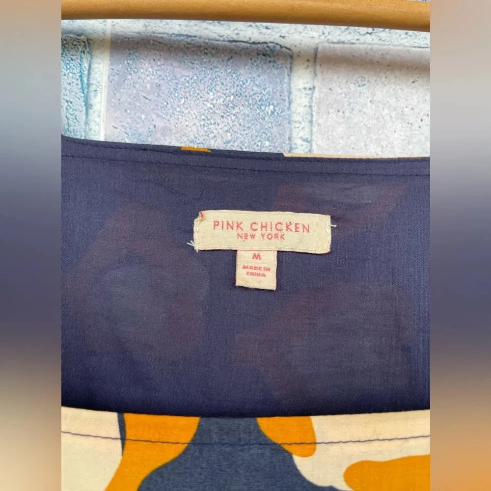 Pink Chicken New York Women's Dress in Navy mustard size medium Blue - Image 2