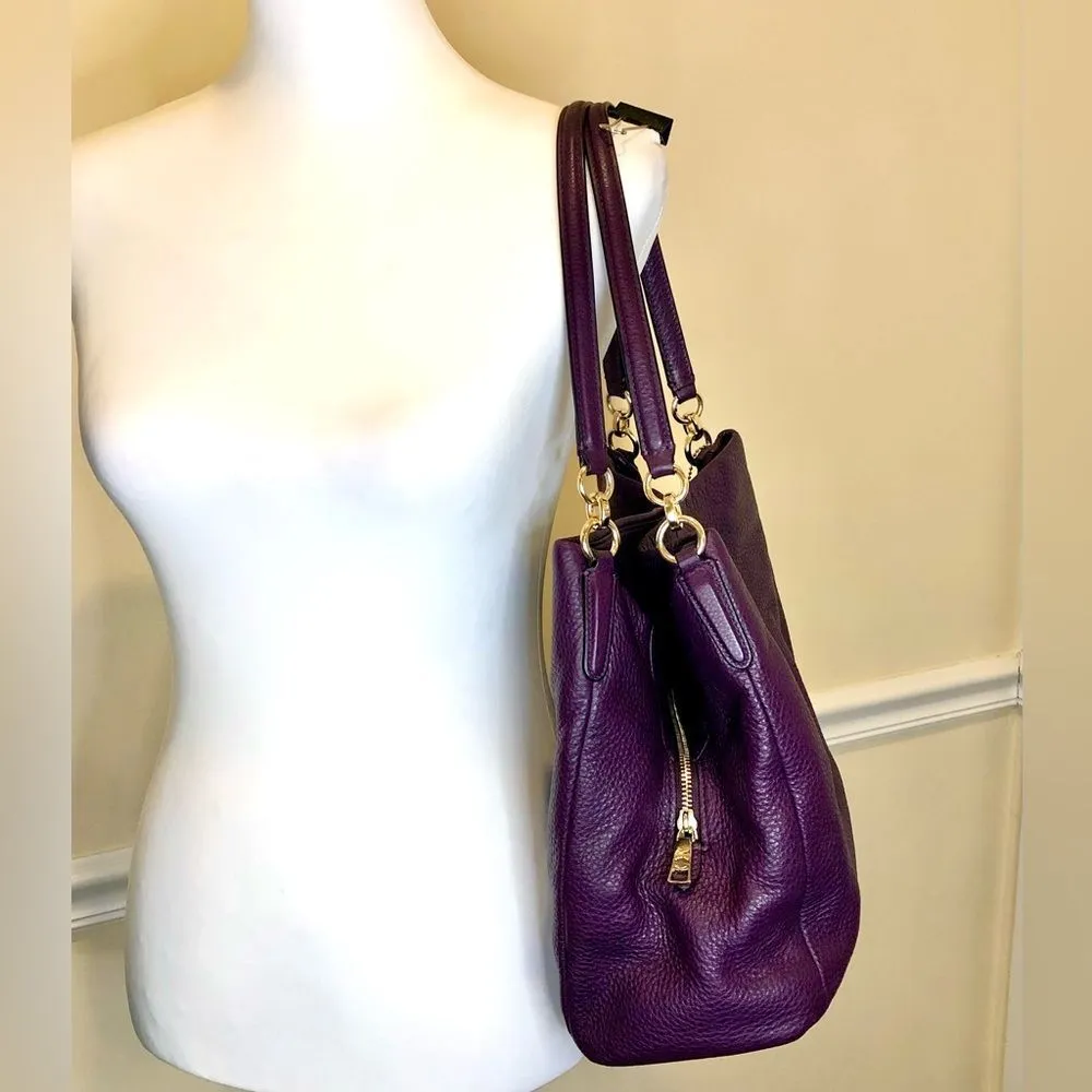 COACH Madison Phoebe Tumbled Purple Leather Purple Lining Vintage Shoulder Bag - Image 5