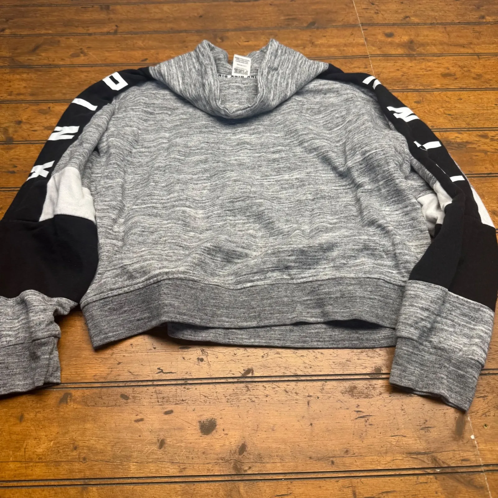 PINK Victoria's Secret Gray Hoodie Cowl Neck Dog Logo Long Sleeve Size L - Image 5