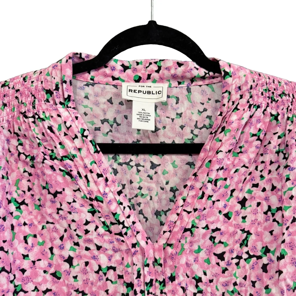 For The Republic Pink Ditsy Floral 3/4 Sleeve Blouse Size XL - Image 2