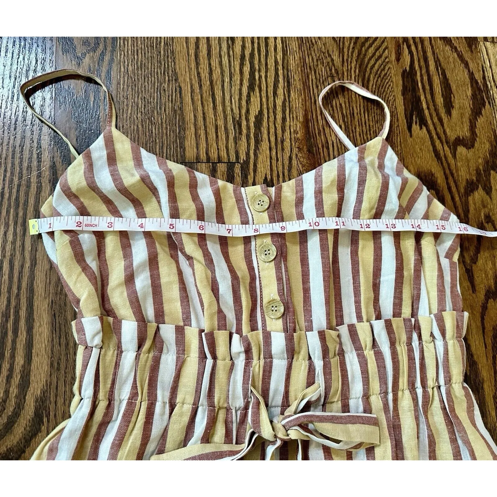 Lush Mini‎ Dress Women's Small Tie Button Sleeveless Striped Yellow Multi Boho - Image 5