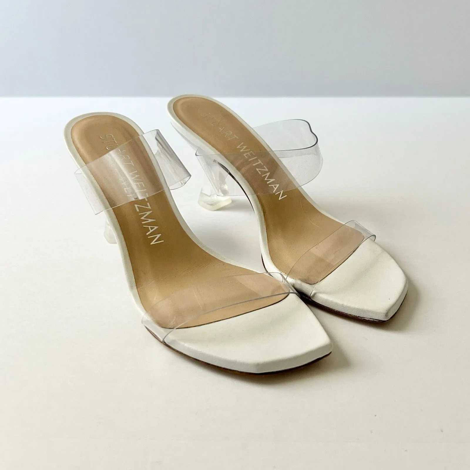 Stuart Weitzman  Kristal Clear Heel Sandals in White Size 6.5 - Image 2