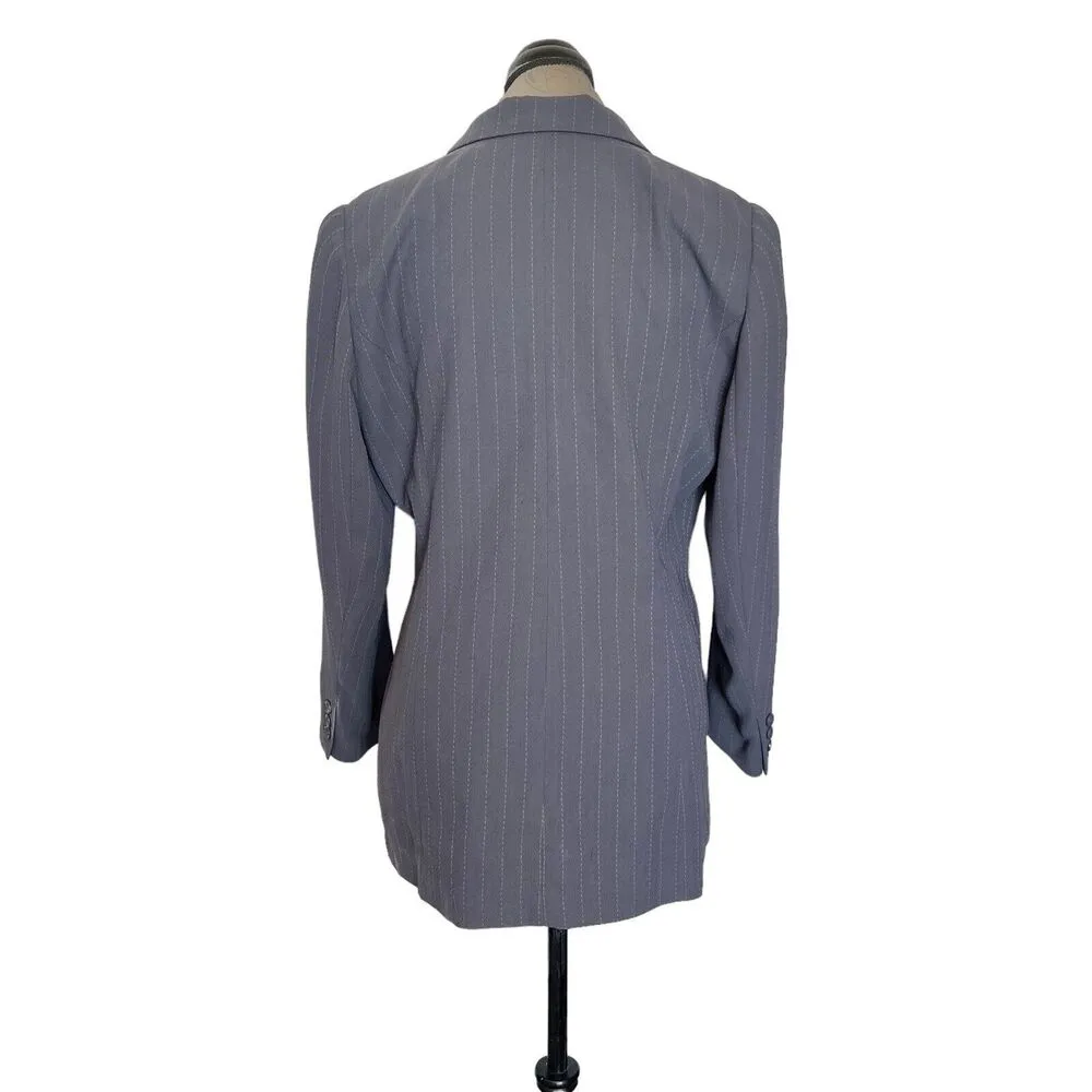 Adolfo Atelier Womens Blazer Jacket Size 12 Petite Pinstripe Vintage Gray Office - Image 2