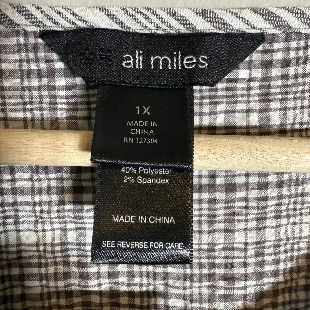Ali Miles Plaid Seersucker Lightweight Jacket Womens 1X Brown Lagenlook Art NWOT - Image 7