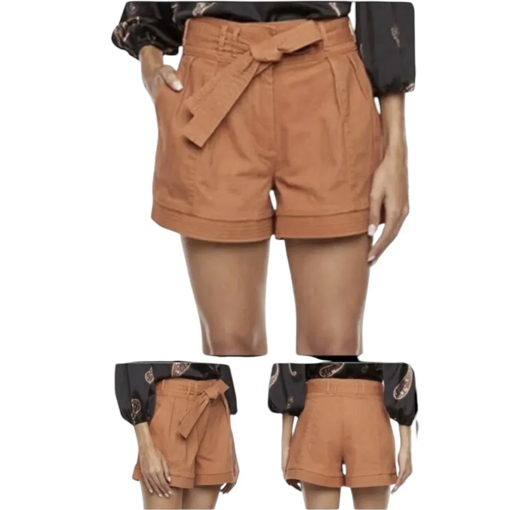 Ryegrass Sierra Paperbag Pleated High Waist Tie Belted Shorts Womens 8 Orange - Image 5