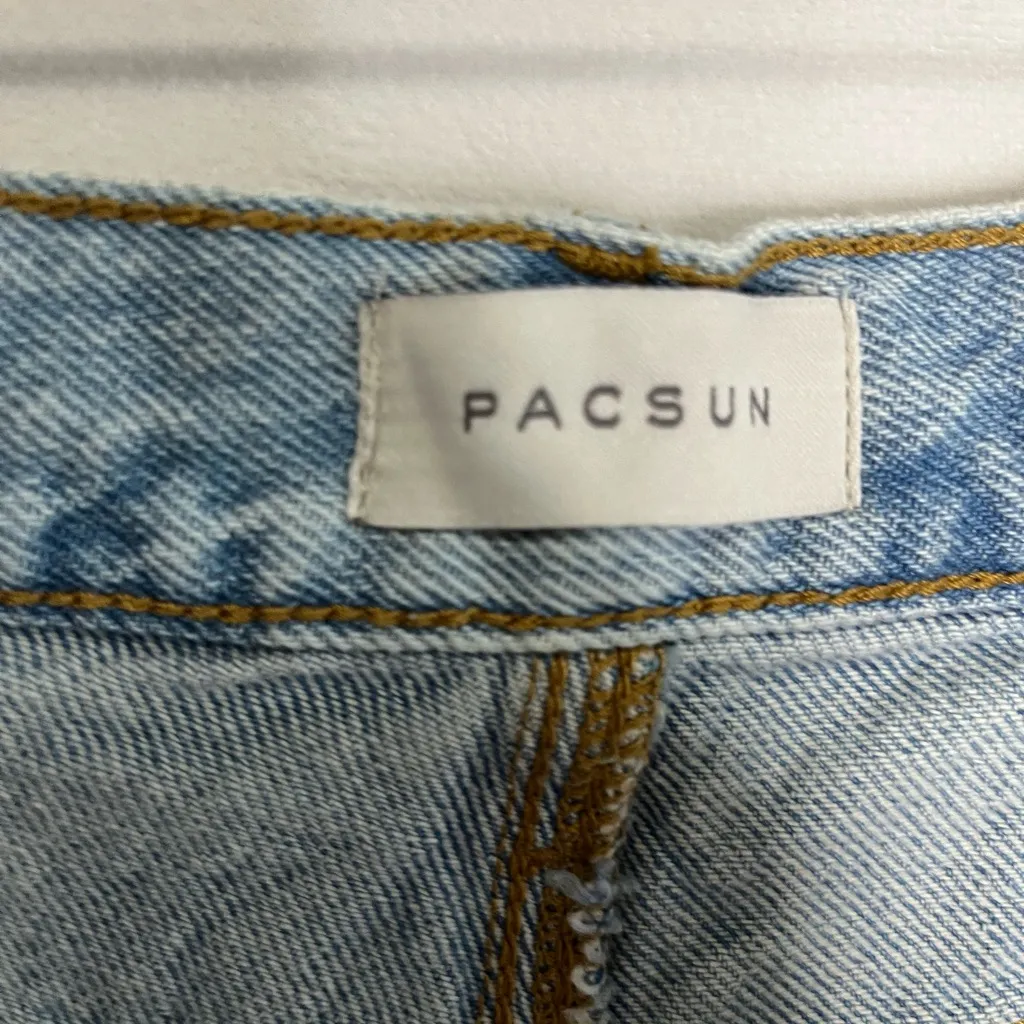 Pacsun Lt Indigo Ripped Button Fly High Waist Denim Festival Short Women Size 28 - Image 9
