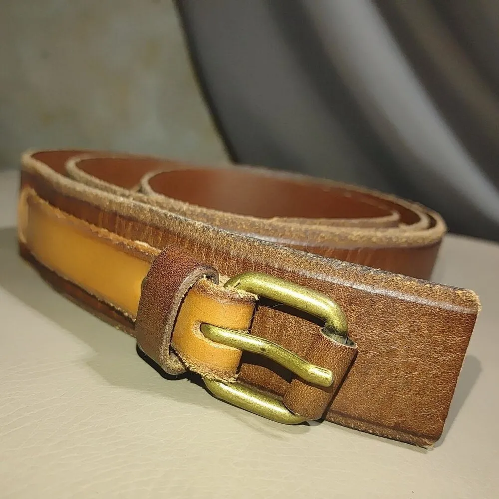 Leather Belt Ann Taylor Loft Brown Brass Buckle Size 36 Medium Genuine Leather - Image 3