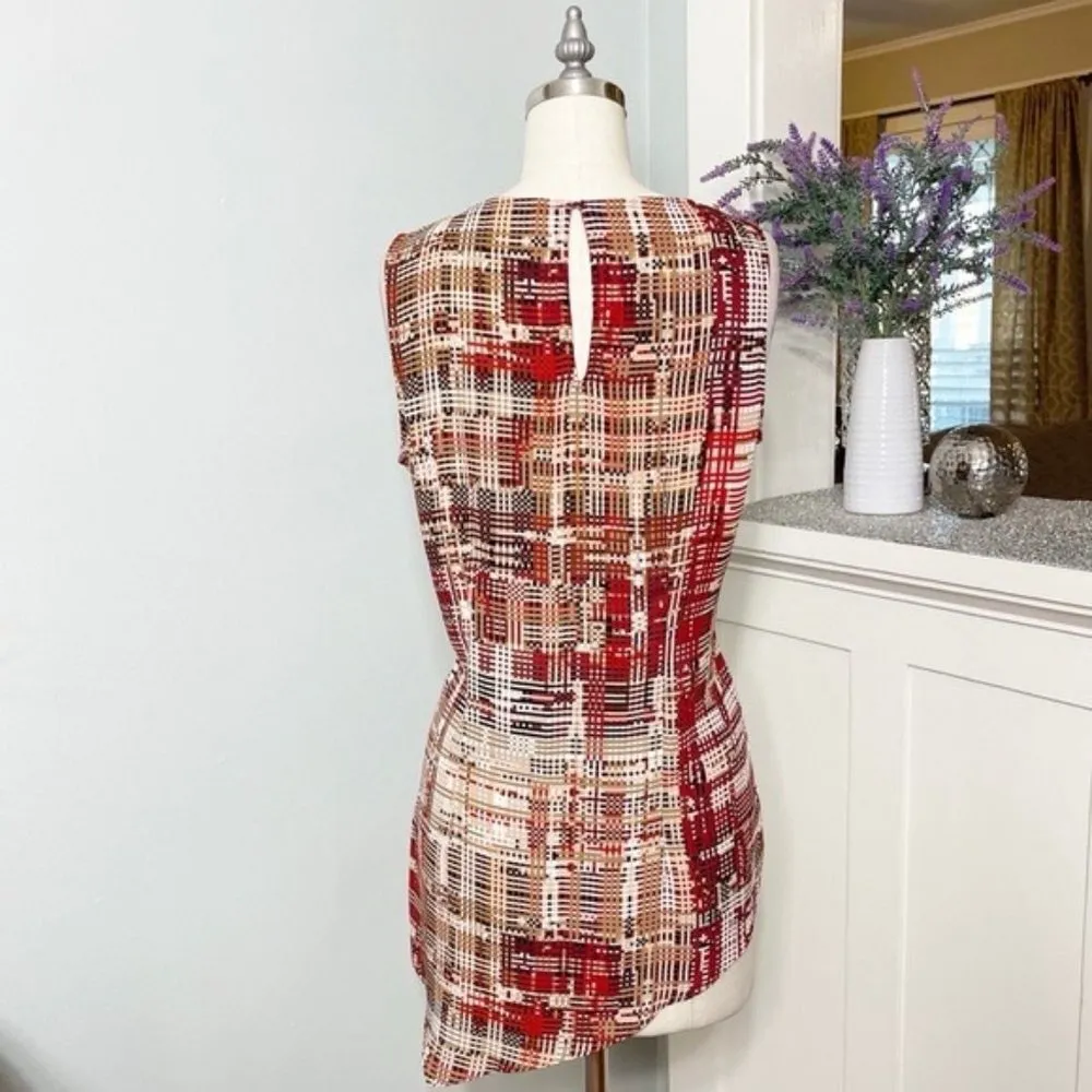 White House Black Market Red Ruffle Printed Sleeveless Tunic Top Small - Image 9