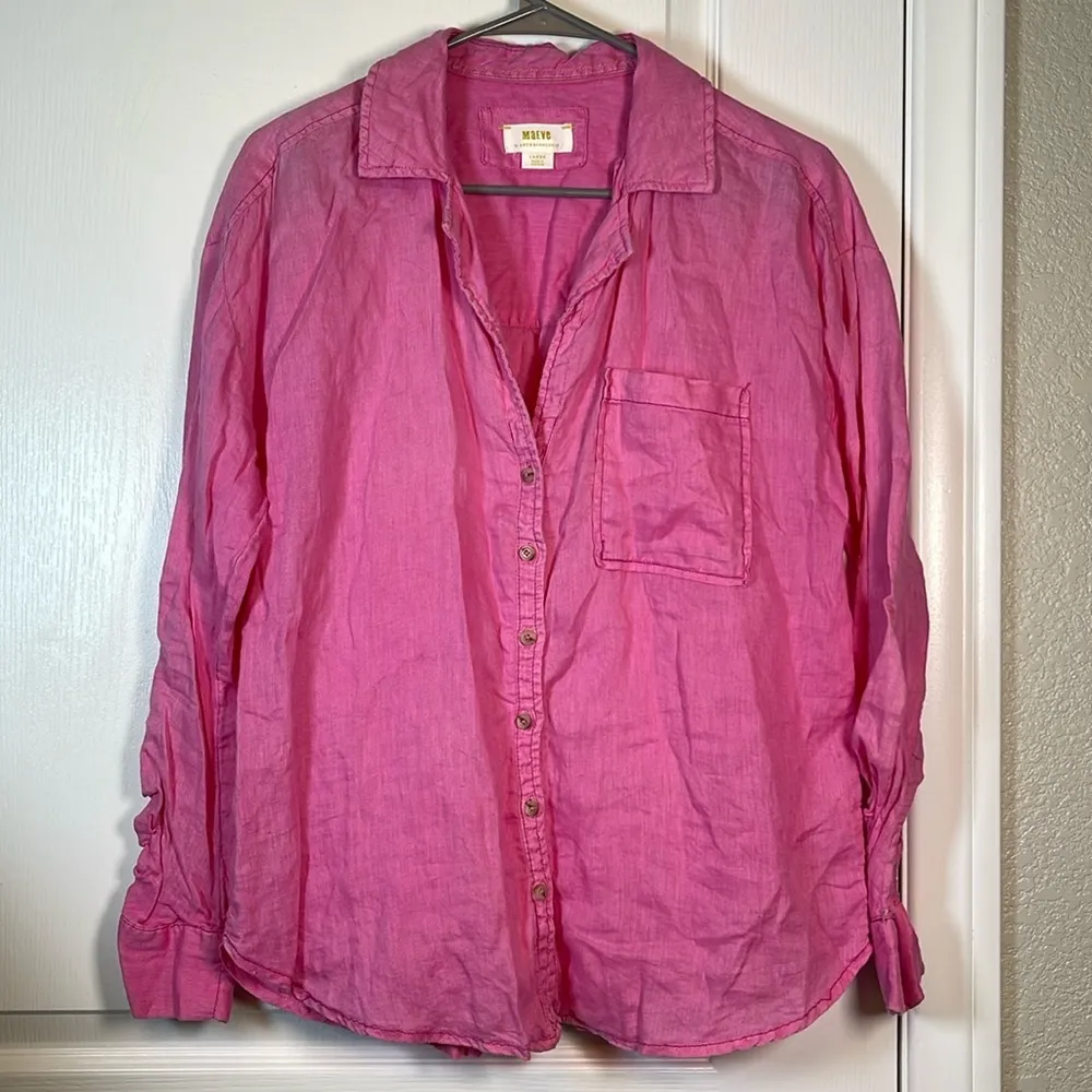Maeve Anthropologie Boyfriend Button Down L/S Shirt Fuchsia Large EUC #0603-OC - Image 6