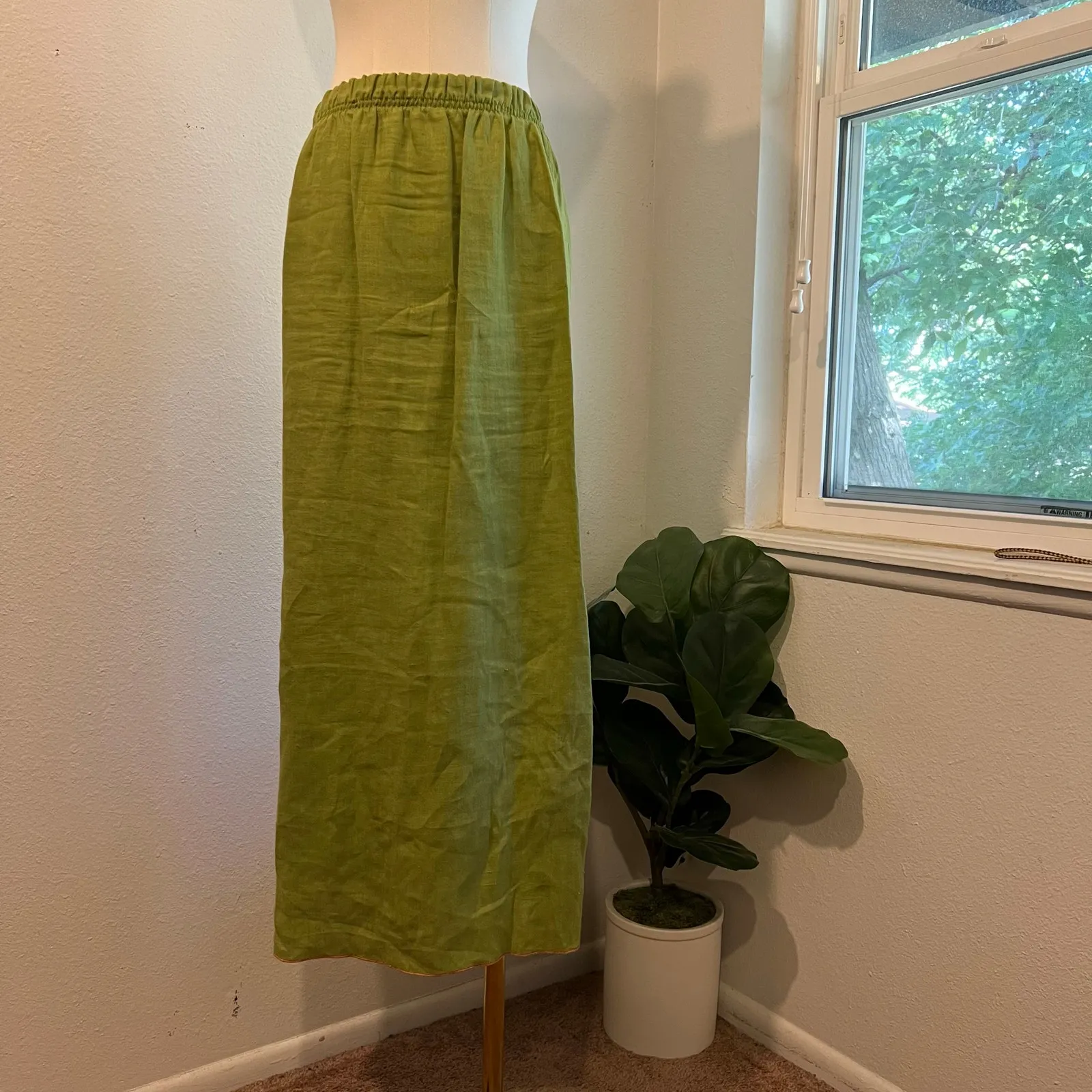 Xiao Green 100% Linen USA made Drawstring Waist Maxi Skirt Size Medium - Image 9