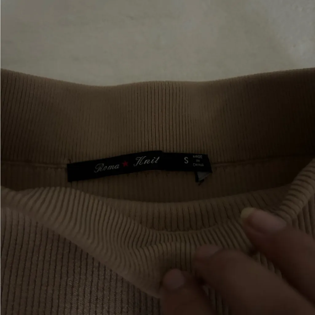 Roma Tan Ribbed Pencil Skirt - Image 2