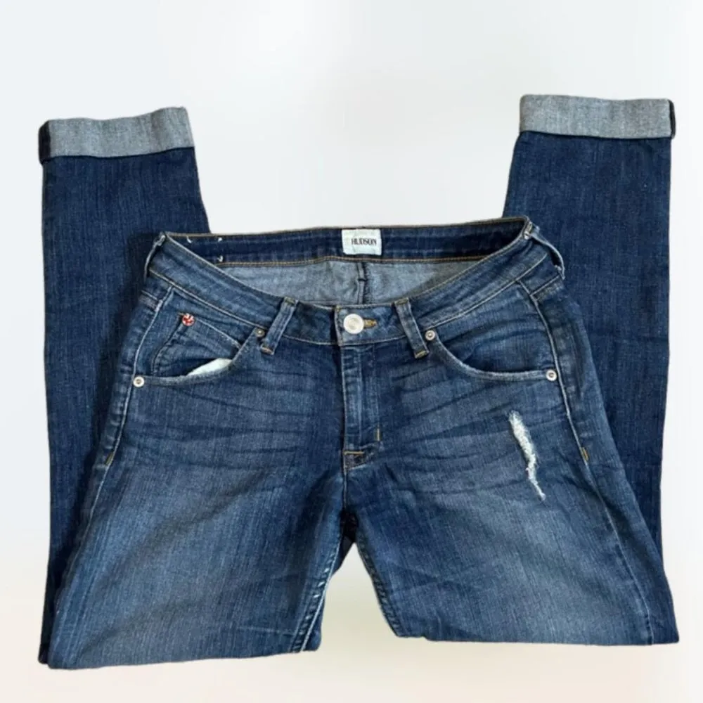 Hudson Bacara Crop Straight Cuff Ripped Blue Jeans Women's Size 27 - Image 3