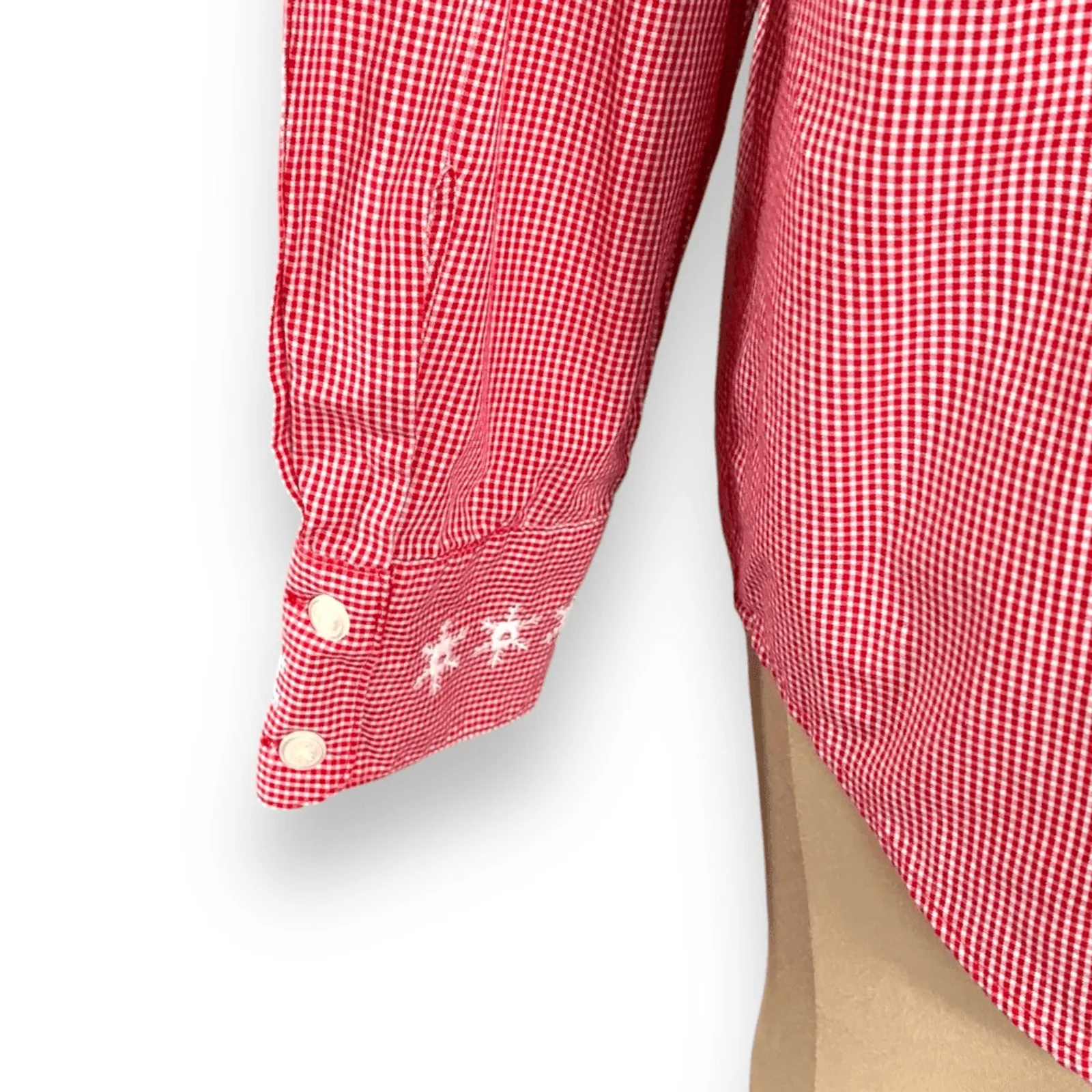 Vintage Karen Scott Red Gingham Christmas Shirt Snowman Reindeer Large Cabincore - Image 5