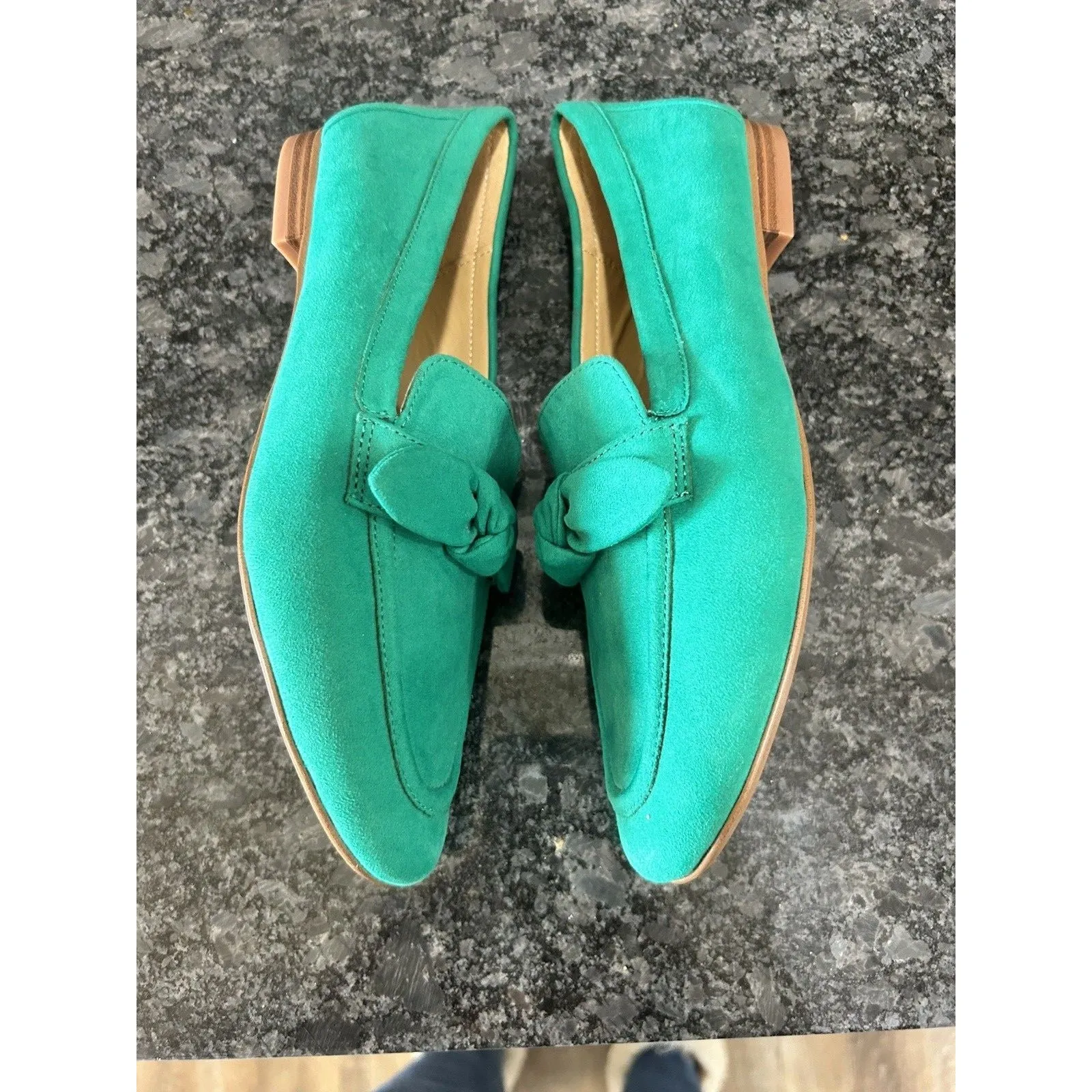 J Crew Loafers Size 9 Green Faux Suede Bow Slip On Shoes Preppy Holiday Flats - Image 8
