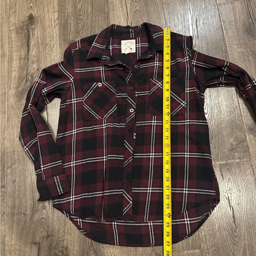 LA Hearts Flannel Shirt Women's Medium Burgundy Black Plaid Long Sleeve Pacsun - Image 9