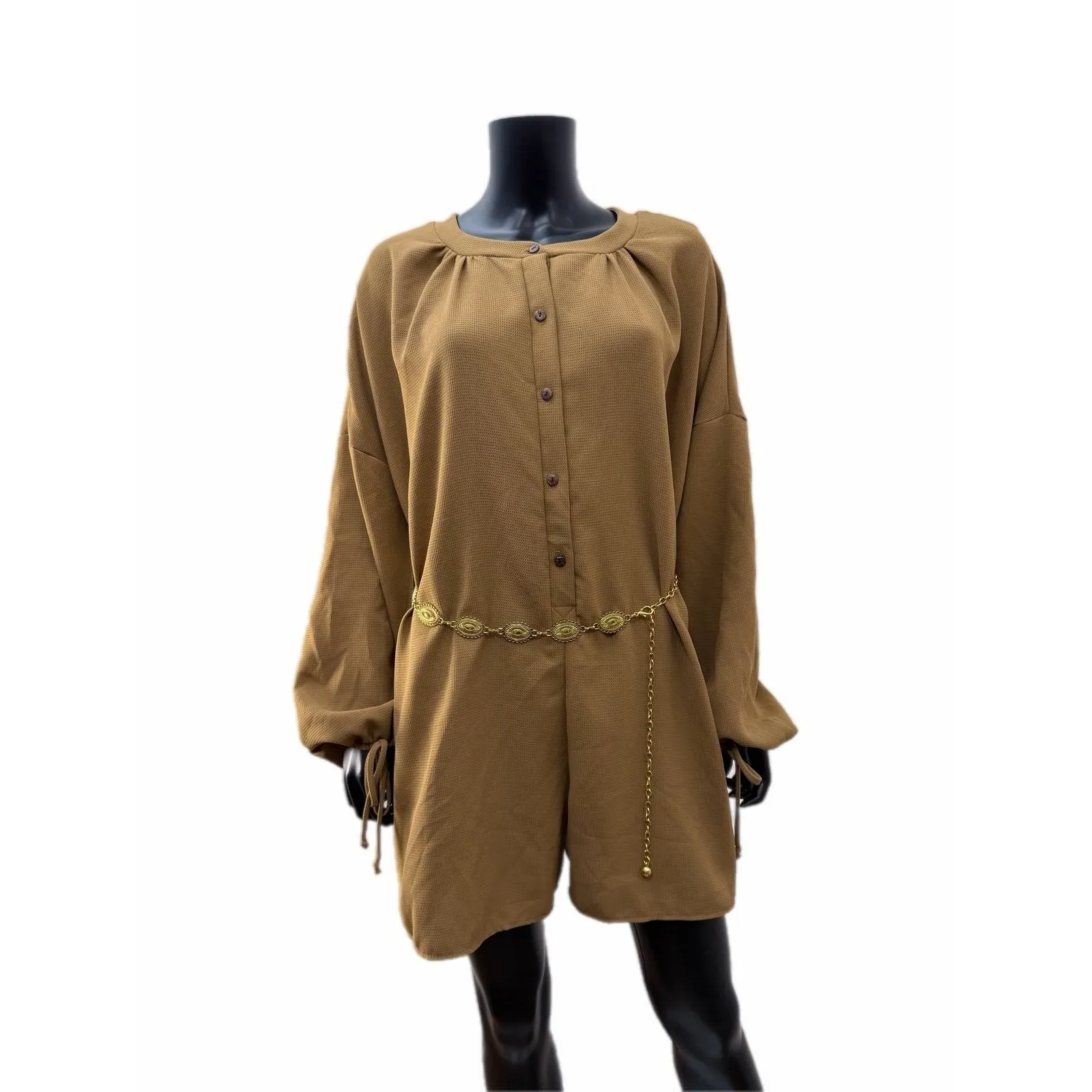 Bucket List Oversized 100% Cotton‎ Button Down Tunic Top Brown L USA Size L - Image 2