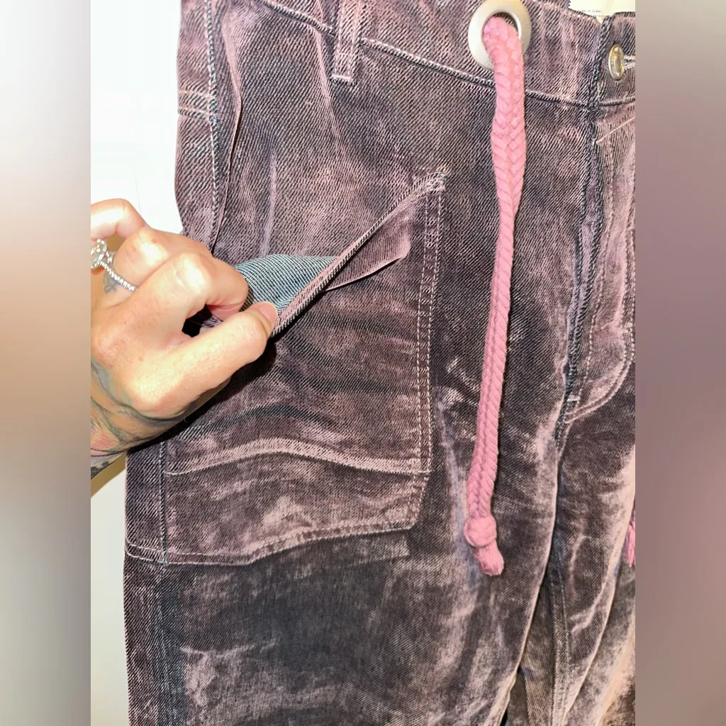 NWOT FREE PEOPLE We The Free Moxie Flocked Barrel Jeans - Pink Super RARE !!!! - Image 9