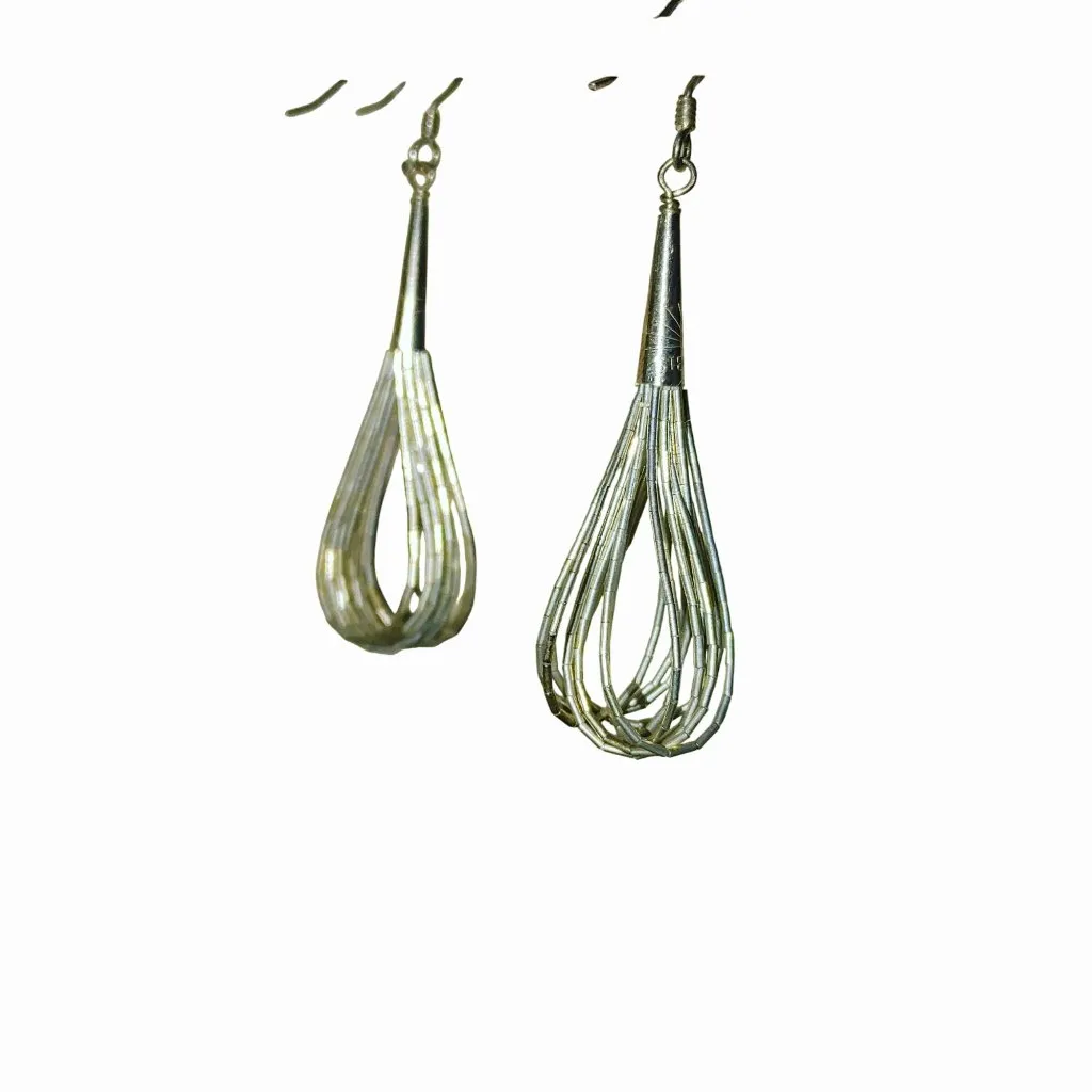 Navajo Liquid Silver Earrings Beaded Vintage Teardrop Native American Stamped Size 2 - Image 5