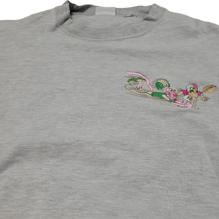 1990s Vintage  Sweatshirt Size XL Pink Panther Football Embroidery Embroidered Unisex - Image 2