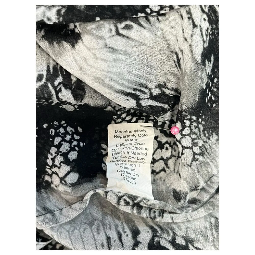 Cabi Top Womens Large Black Gray Snake Print Reptile Sheer Long Sleeve Button Up - Image 9