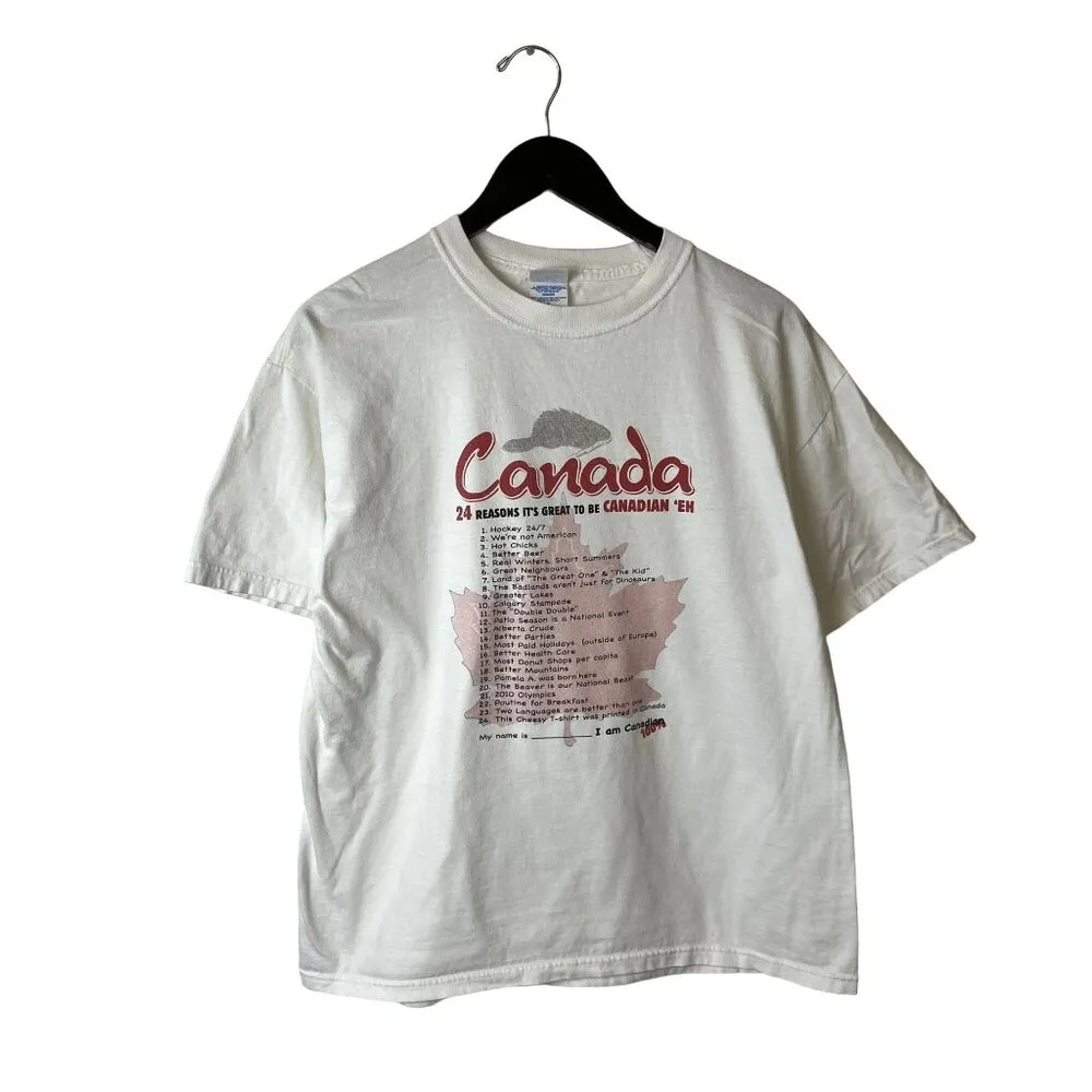 Vintage Y2K Canada Humor T Shirt White Large L Graphic Tee 100% Cotton Solid - Image 2