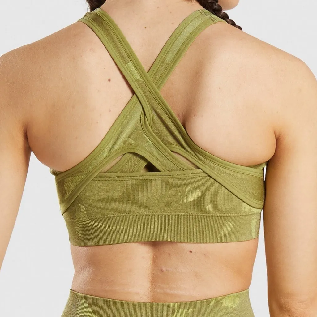 Gymshark Adapt Green Camo Seamless Sports Bra Cross Back Size Small Athletic Gym - Image 2