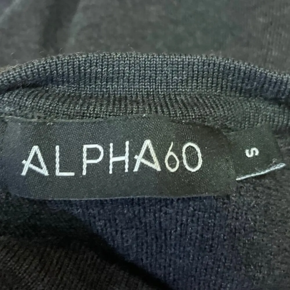 Alpha60 100% Merino Wool Black Knit Mock Neck Long Sleeve Crop Sweater Top Sz S - Image 3